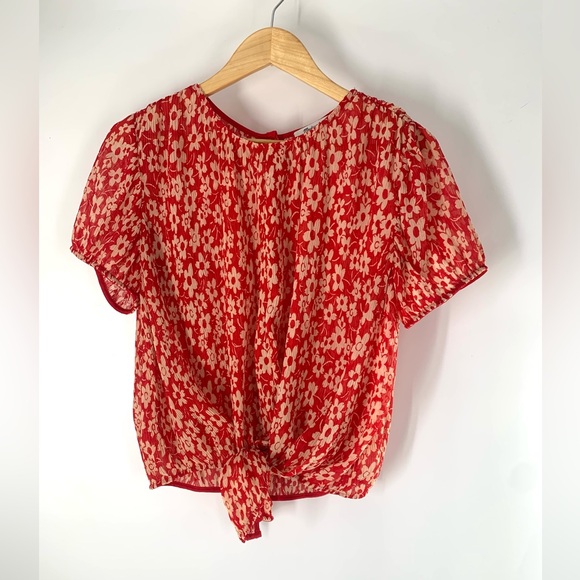 Madewell Women's Crinkled Button-Back Tie Tee in Full Bloom Red Size M - Picture 2 of 7